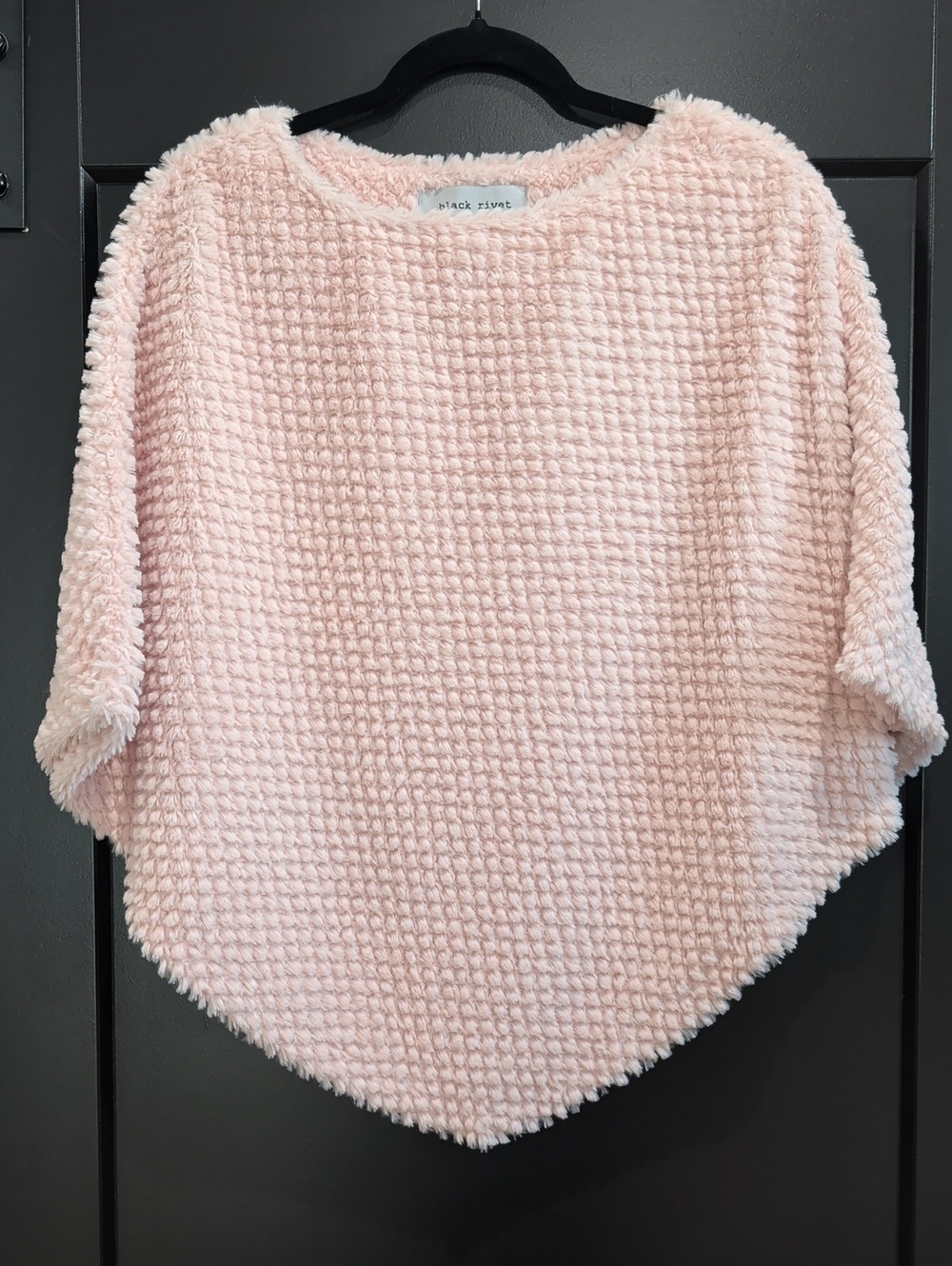Black Rivet Blush Pink Textured Plush Poncho Sweater